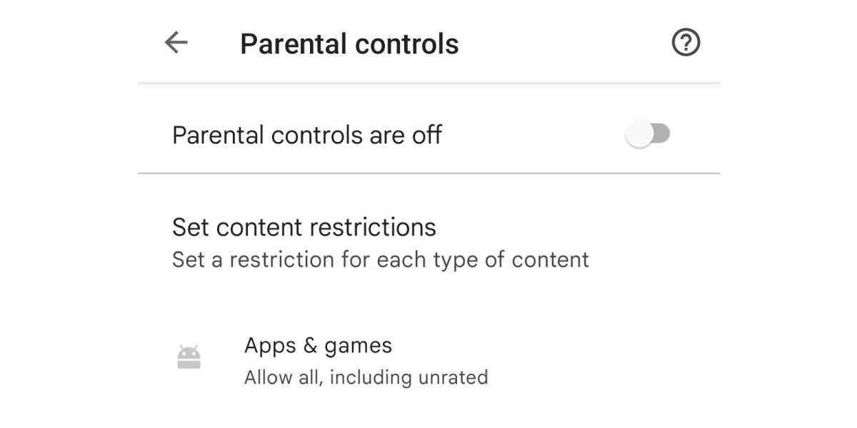 Screenshot showing step 2 of enabling parental controls on the Google Play Store