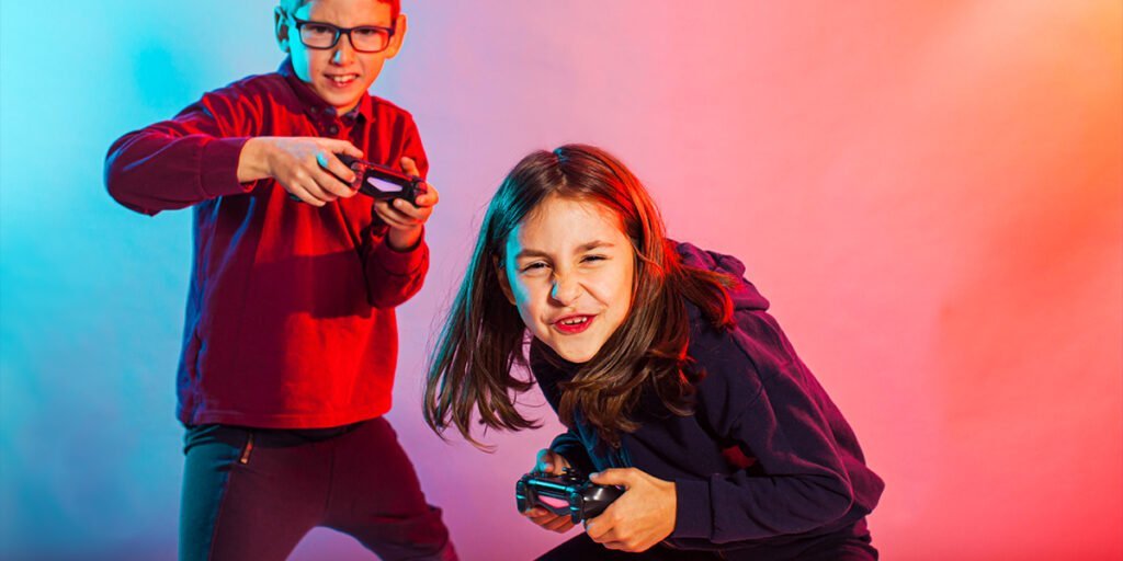 Kids playing PS4