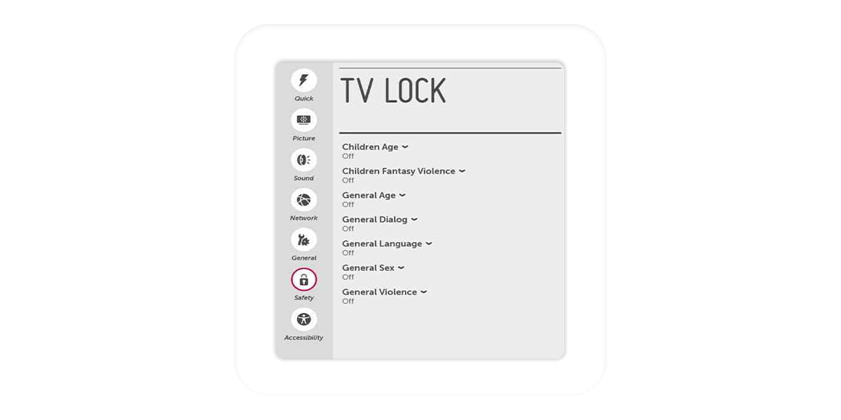 screenshot of TV lock menu