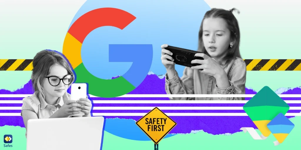 A collage depicting the theme of Google child account, featuring a variety of images such as Google's logo.