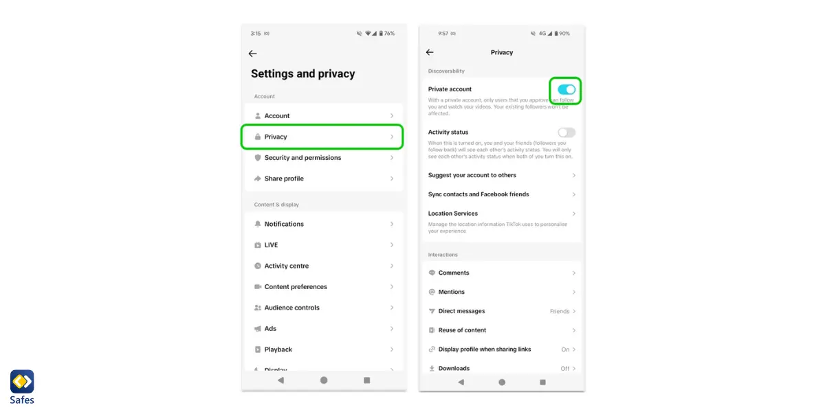 screenshot of making account private on Tiktok