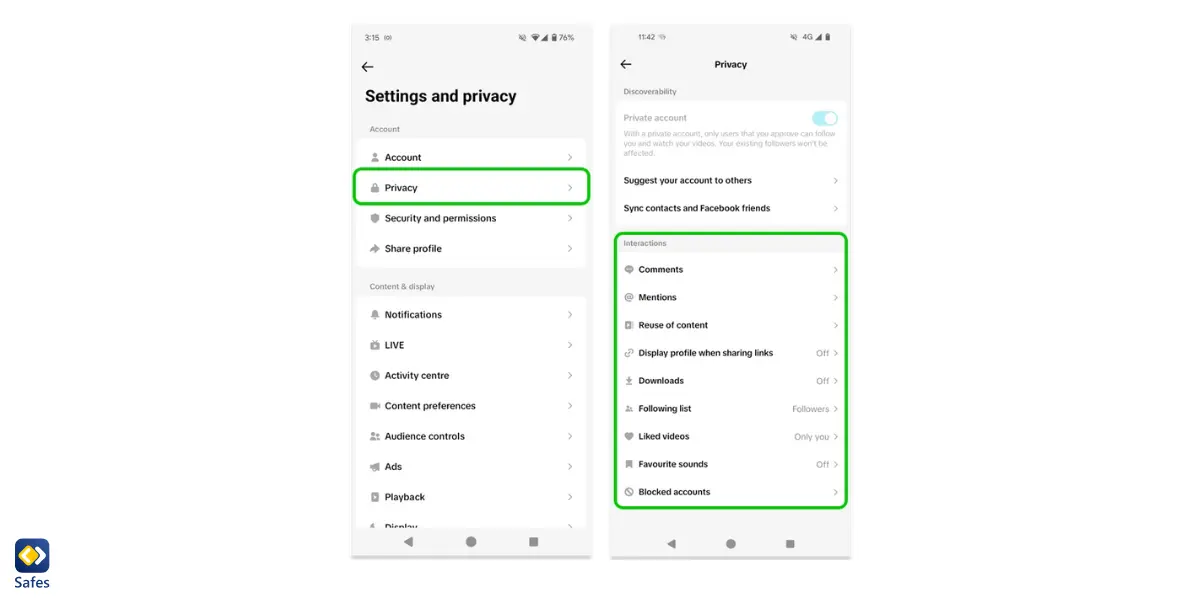 screenshot of tiktok settings in the privacy section