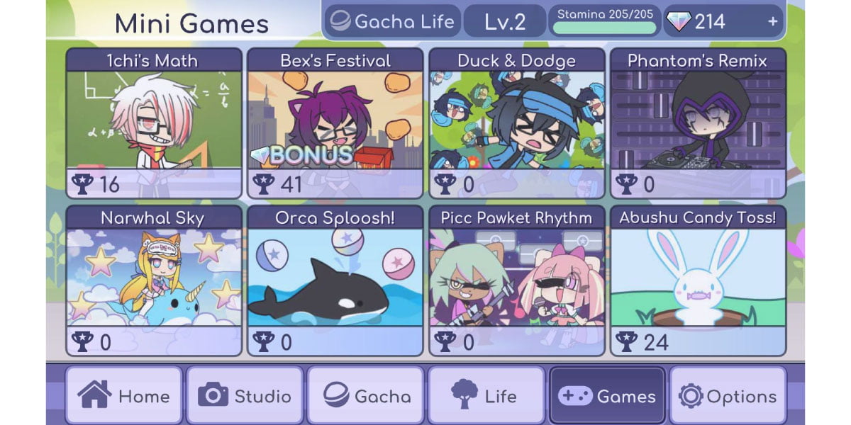 Screenshot der Minispiele von Gacha Life