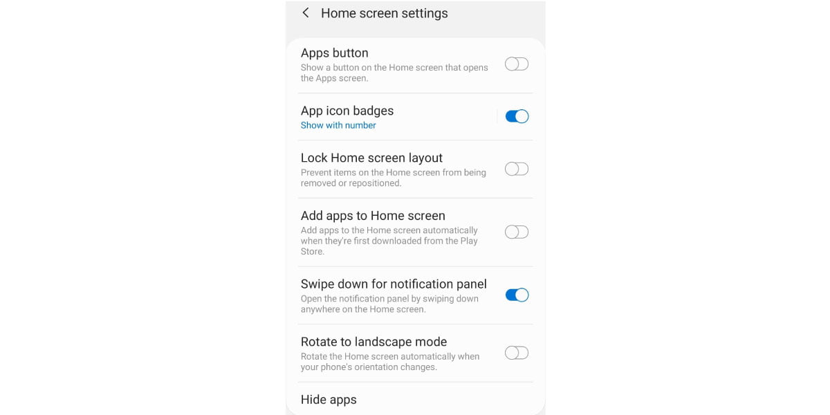 Screenshot der Android-Startbildschirmeinstellungen