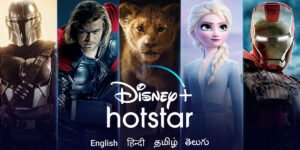 A picture of the Mandalorian, Thor, Simba, Elsa, and Iron Man with the logo of Disney Plus Hotstar