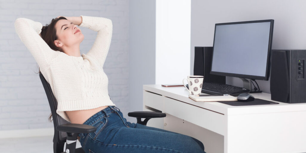 Woman stretching and enjoying her ergonomic seating position