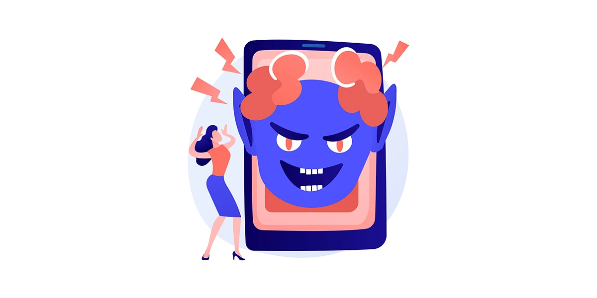 Illustration of a devil-like figure in a phone