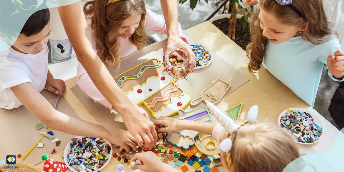 Children playing a decoration game together at kindergarten