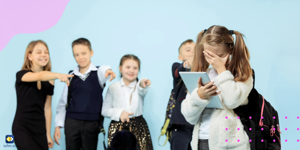 little girl suffering an act of bullying by a group of kids
