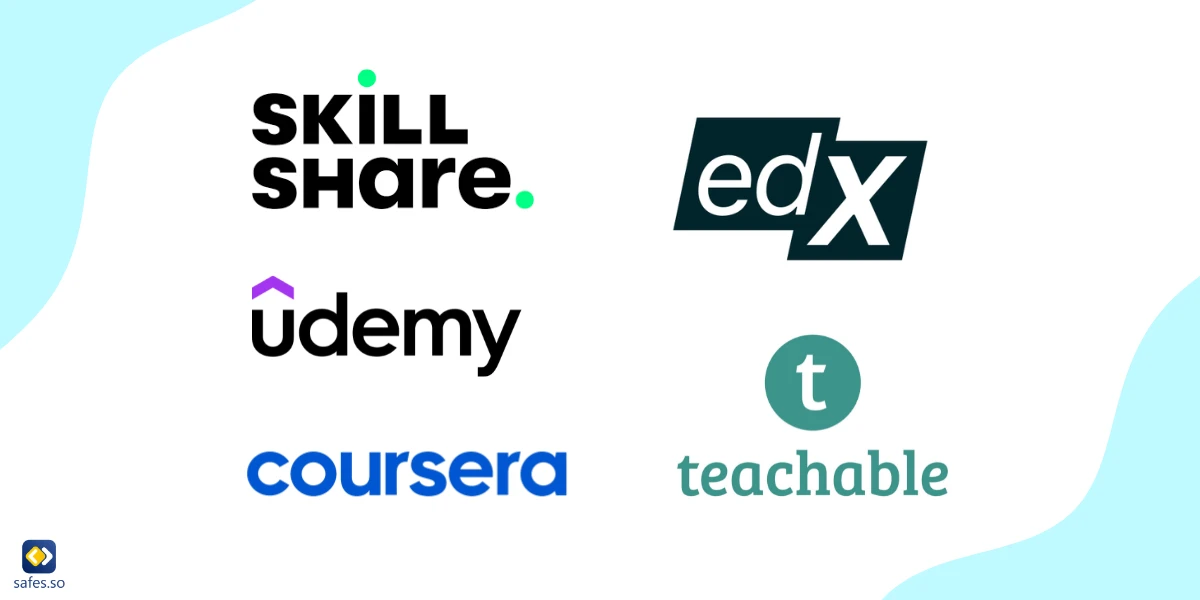 Collage-Logos Udemy, Coursera, Teachable, Skillshare, EdX
