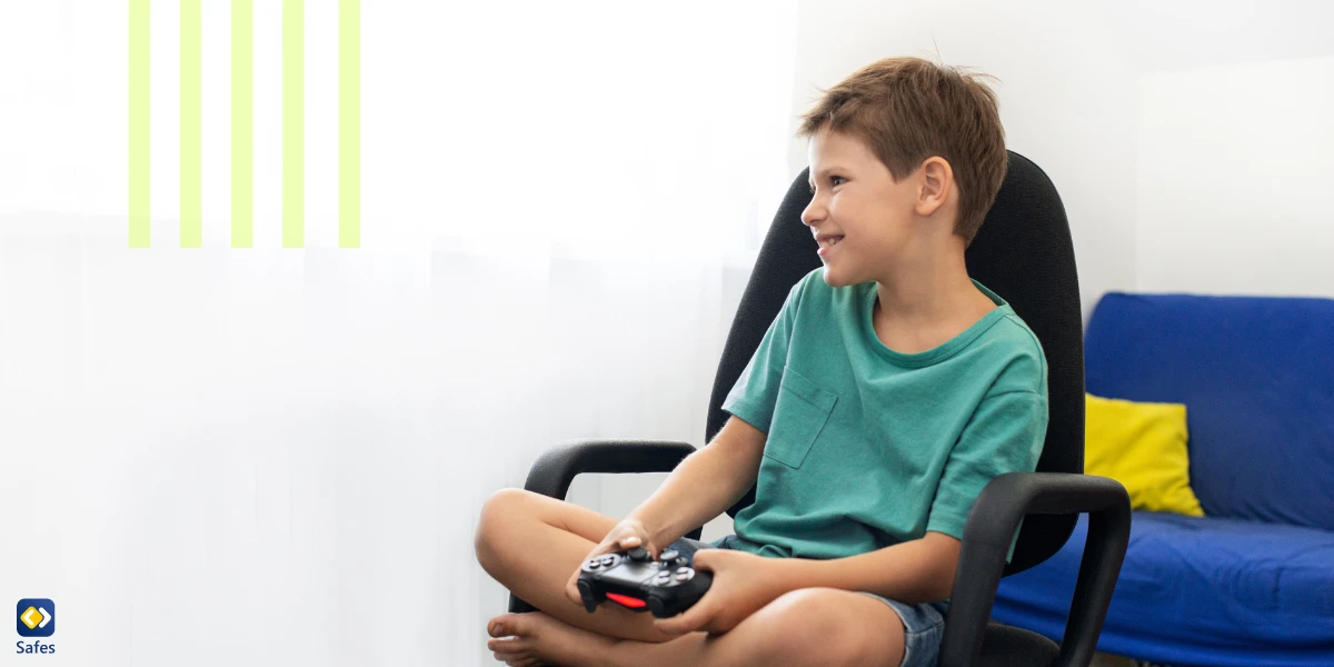 Kid sitting on a chair playing video games
