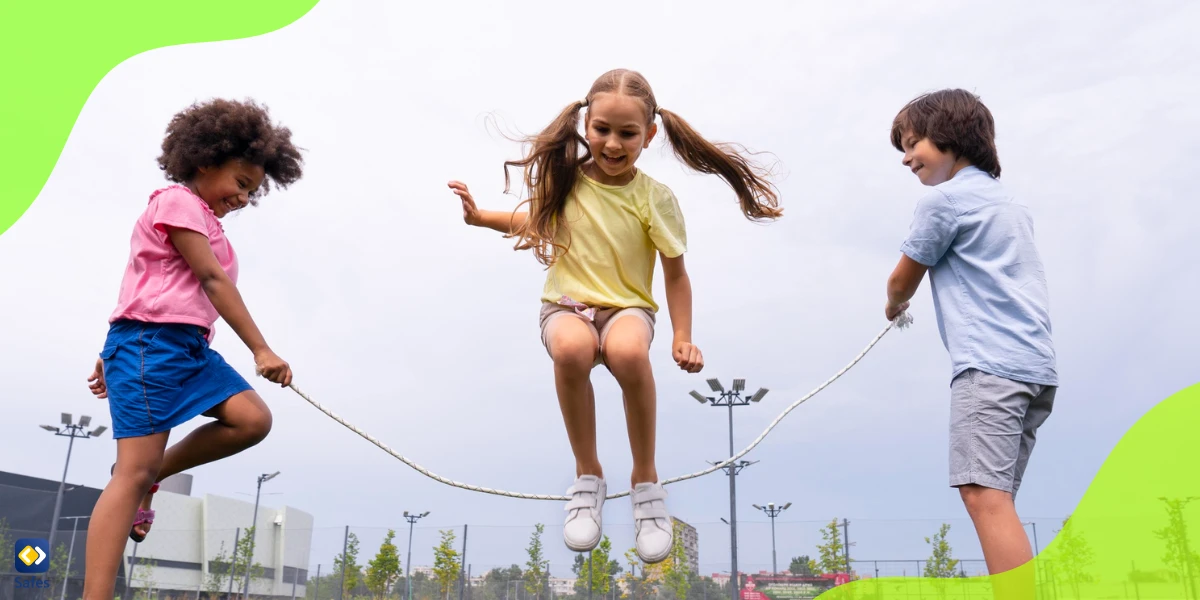 Children playing outside, doing physical activity to counter the effects of excessive screen time