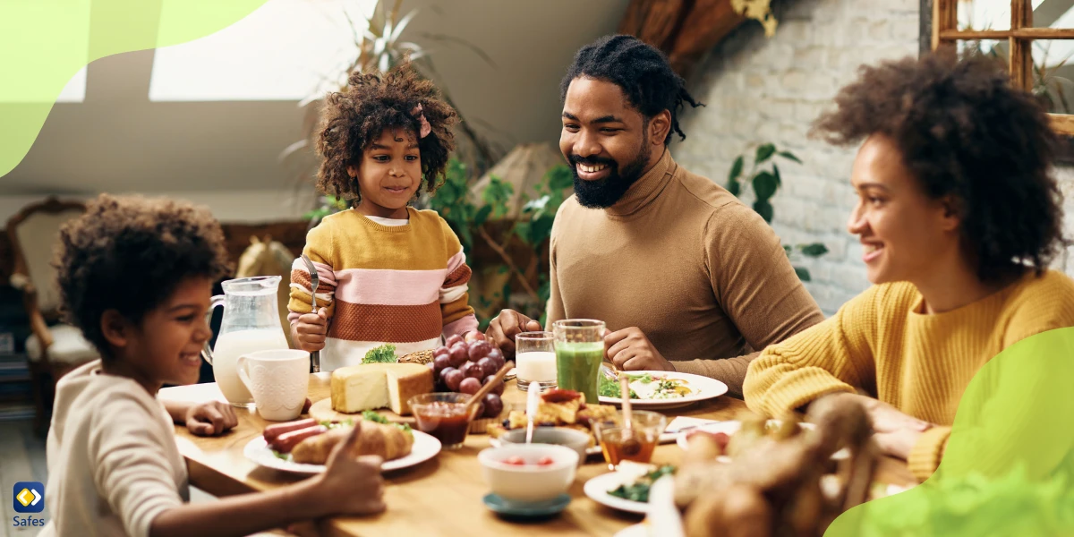 Family eating healthily around a table