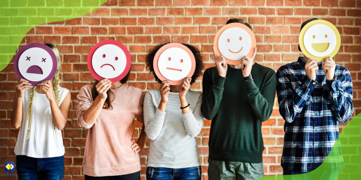 Children holding up different faces with various moods