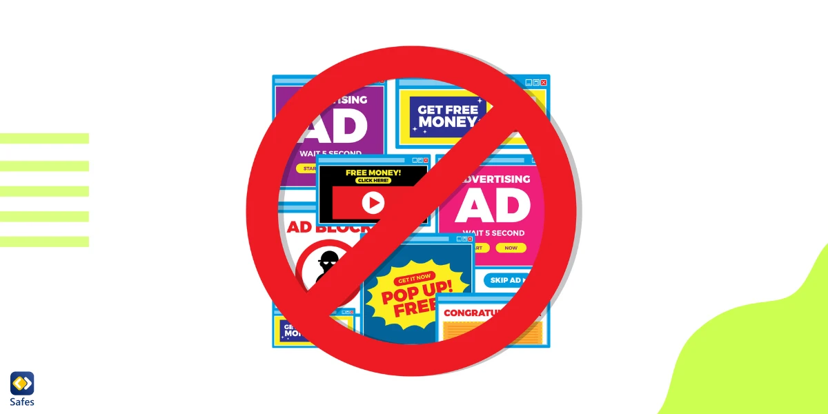 A prohibition sign on a series of internet advertisements