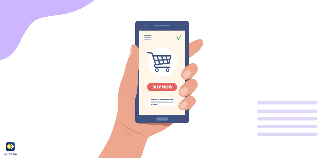 Sprechende Tom Cat In-App-Kaufkonzept-Hand, die Smartphone mit einem Korb auf dem Bildschirm hält, der die Illustration "Jetzt online kaufen" zeigt