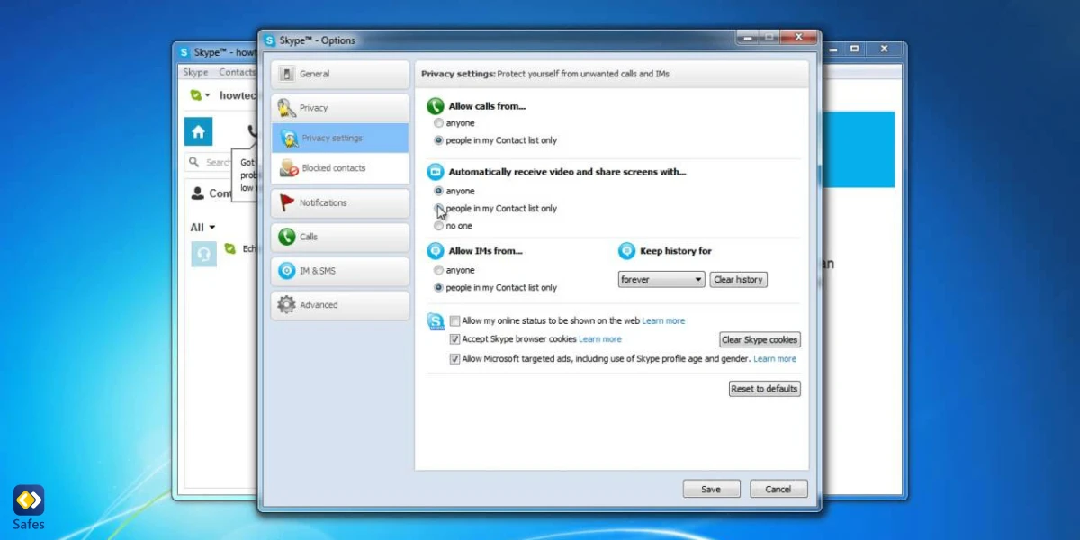Skype-Datenschutzeinstellungen