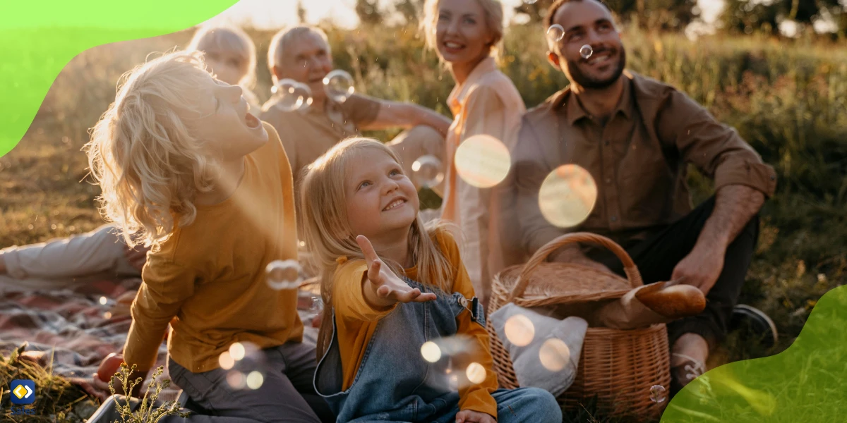 Family electronic fasting by having a picnic in the fields unburdened by phones or digital devices