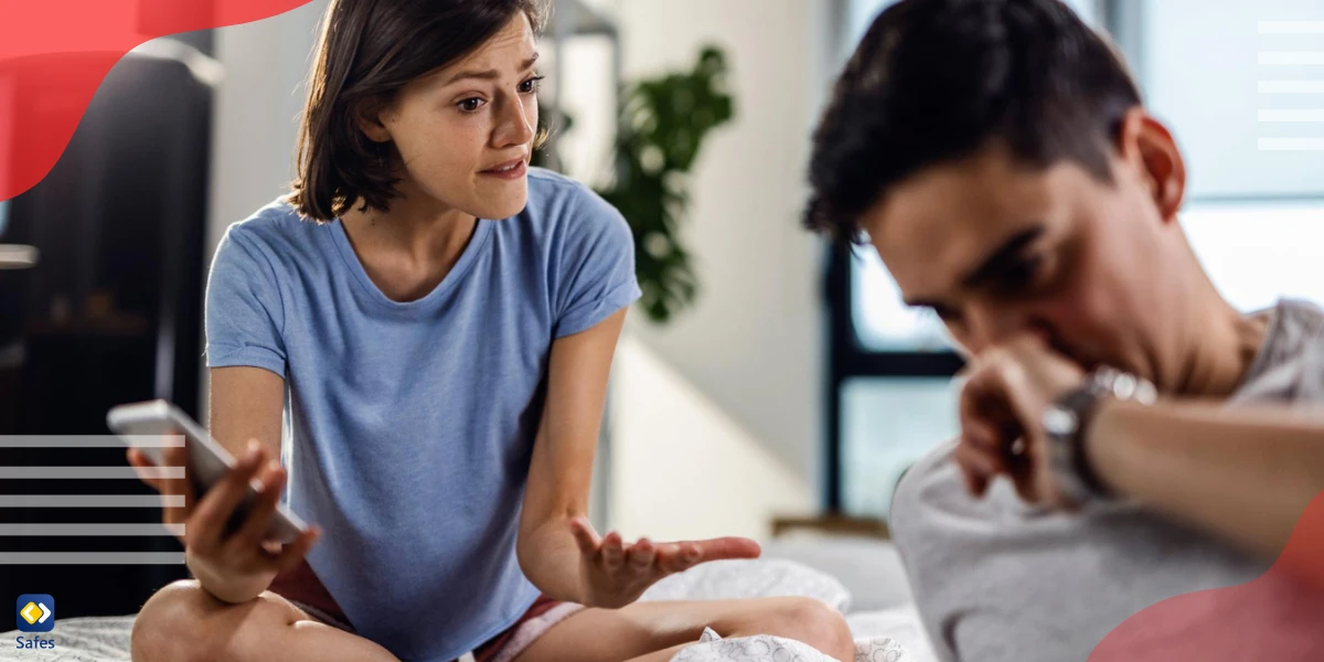 Woman talking to her husband with a phone