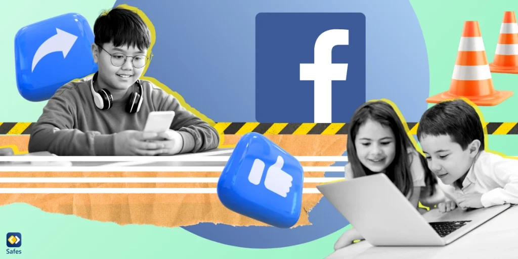 A collage depicting the theme of Facebook parental controls, featuring a variety of images such as its logo.