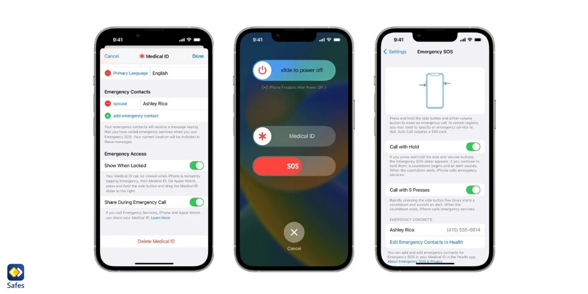 Schritte zum Einrichten von Notfallkontakten auf iPhone-Screenshots