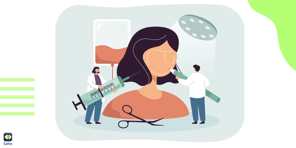 illustration showing a girl getting plastic surgeries