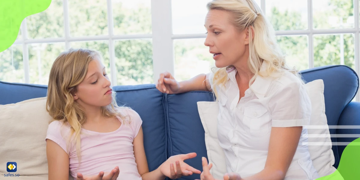 Mother and teen daughter having a conversation about online safety