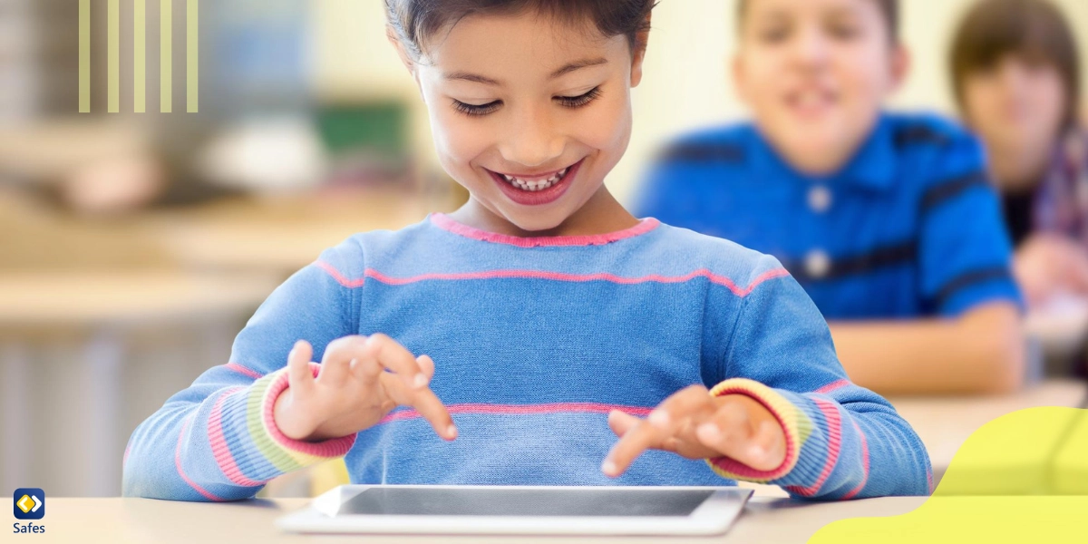 Child using an app for kids on her tablet