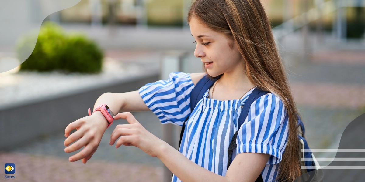 Child using her Apple Watch outside safely