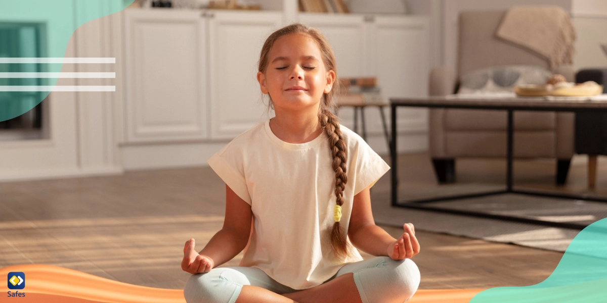 Child girl doing yoga meditation