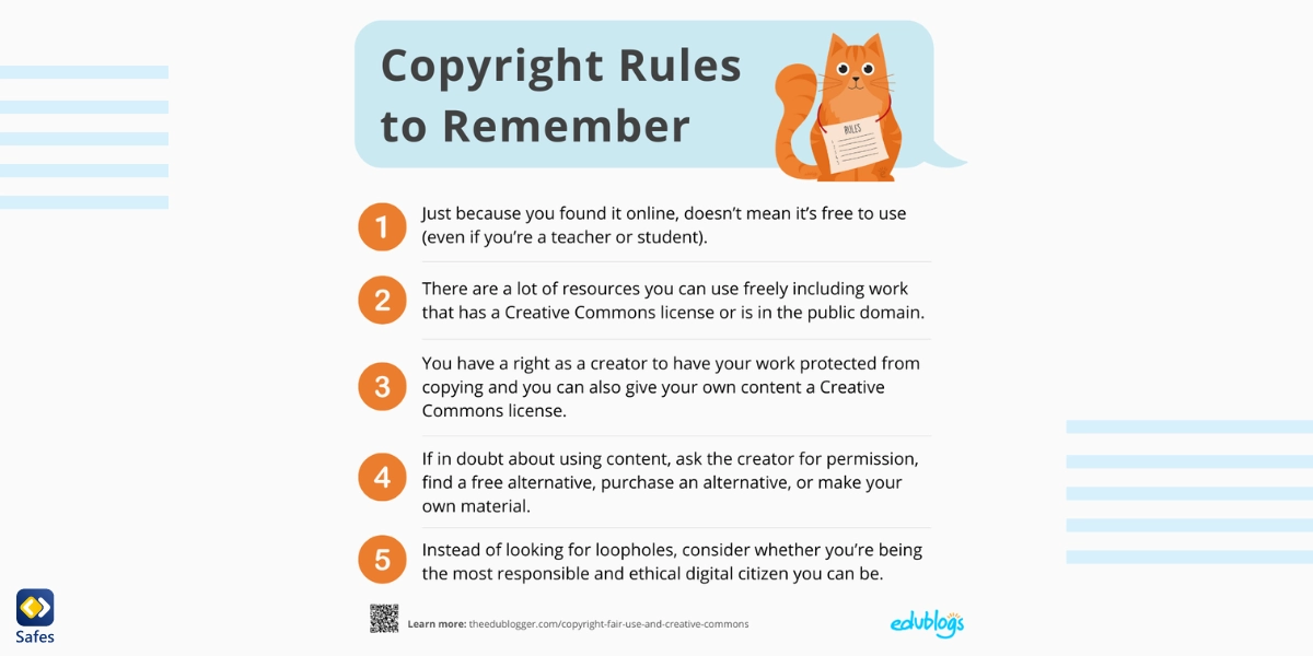 Copyright rules to remember. From https://www.theedublogger.com/