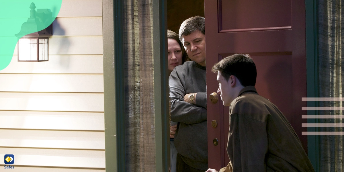 Teenage boy breaks the curfew by coming home late to see his parents waiting for him angrily.