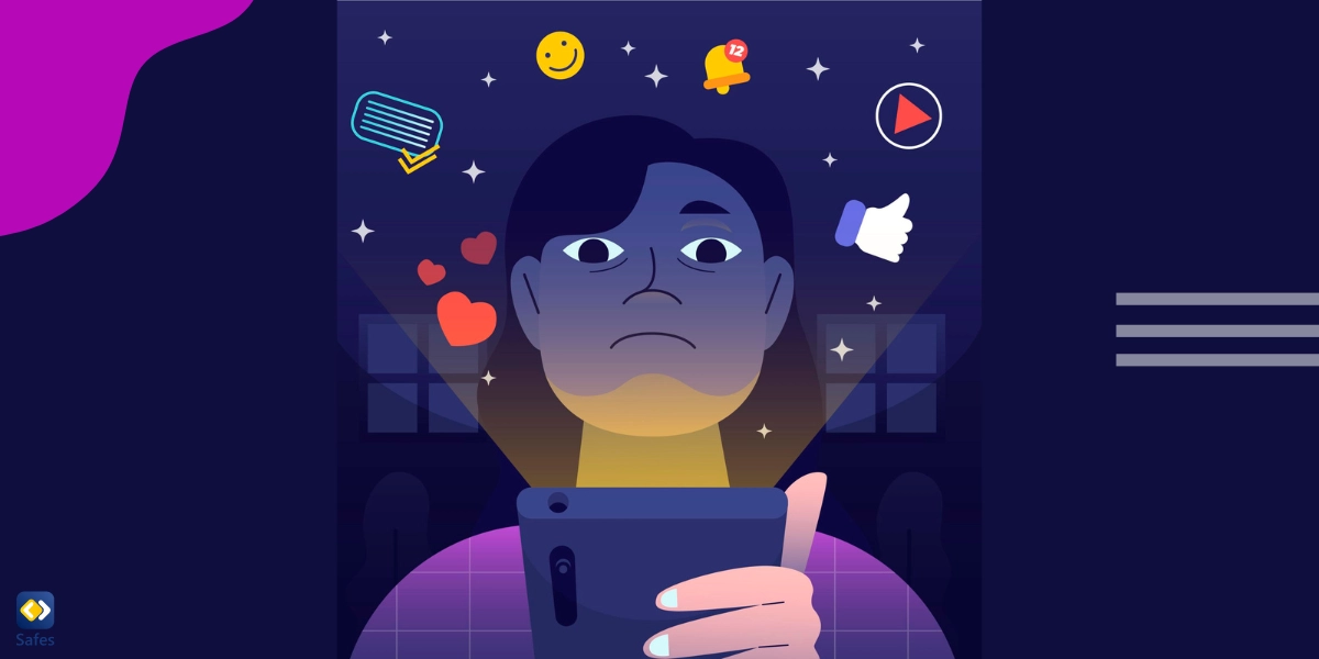 Illustration of a girl being depressed due to the distorted image that the social media platforms display.