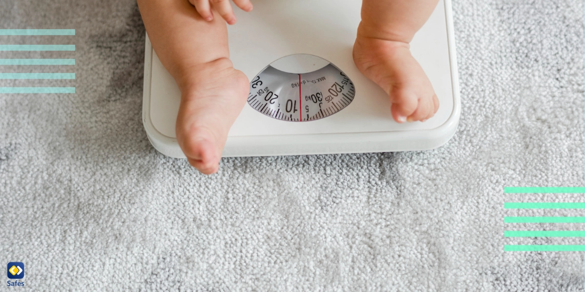 Child’s weight is measured on a scale to calculate their BMI