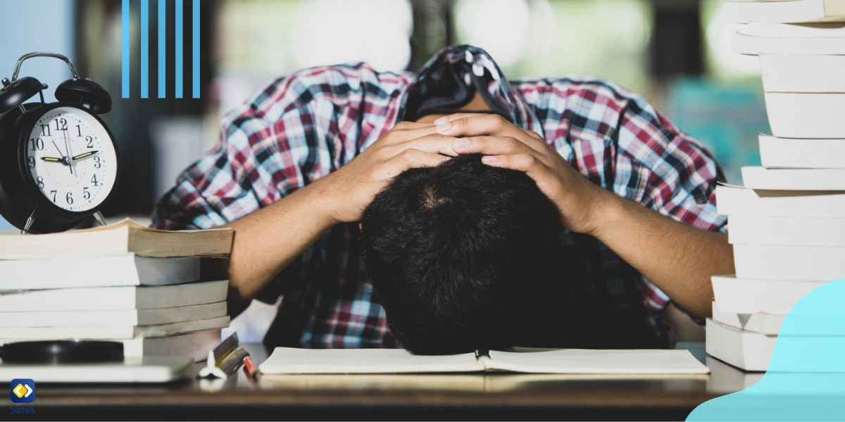 A student overwhelmed by the amount of reading and homework he has to do