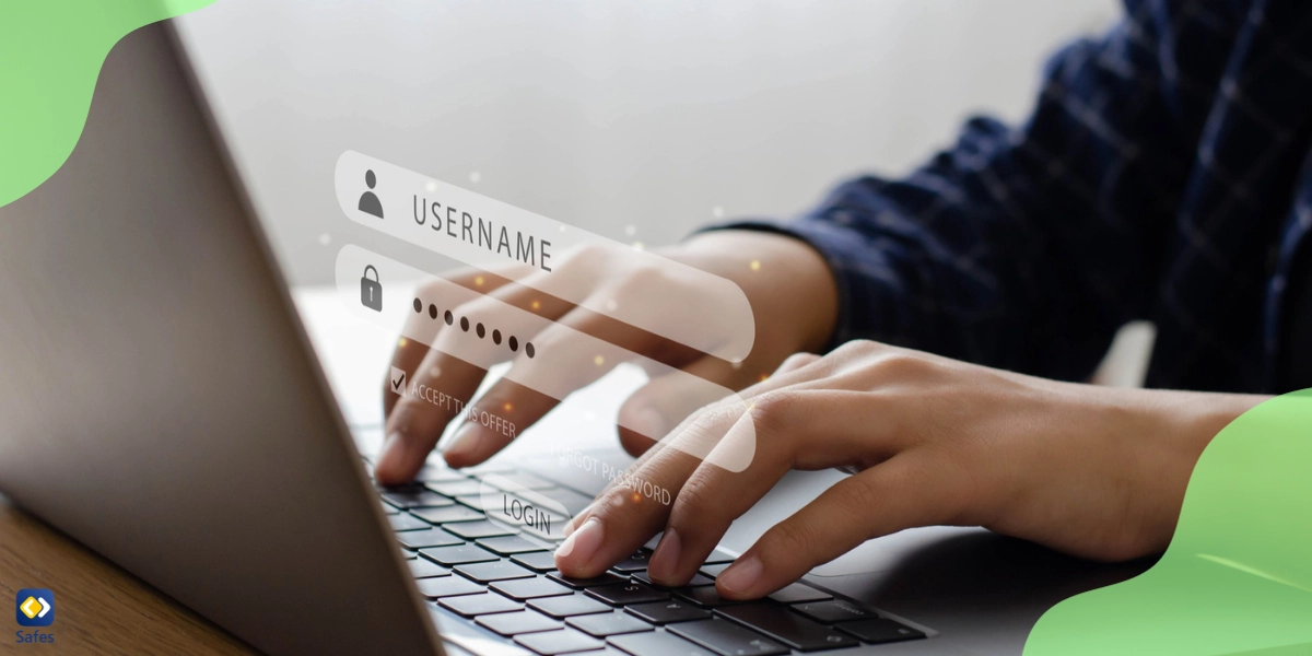 Father setting a strong password on a computer to childproof the computer
