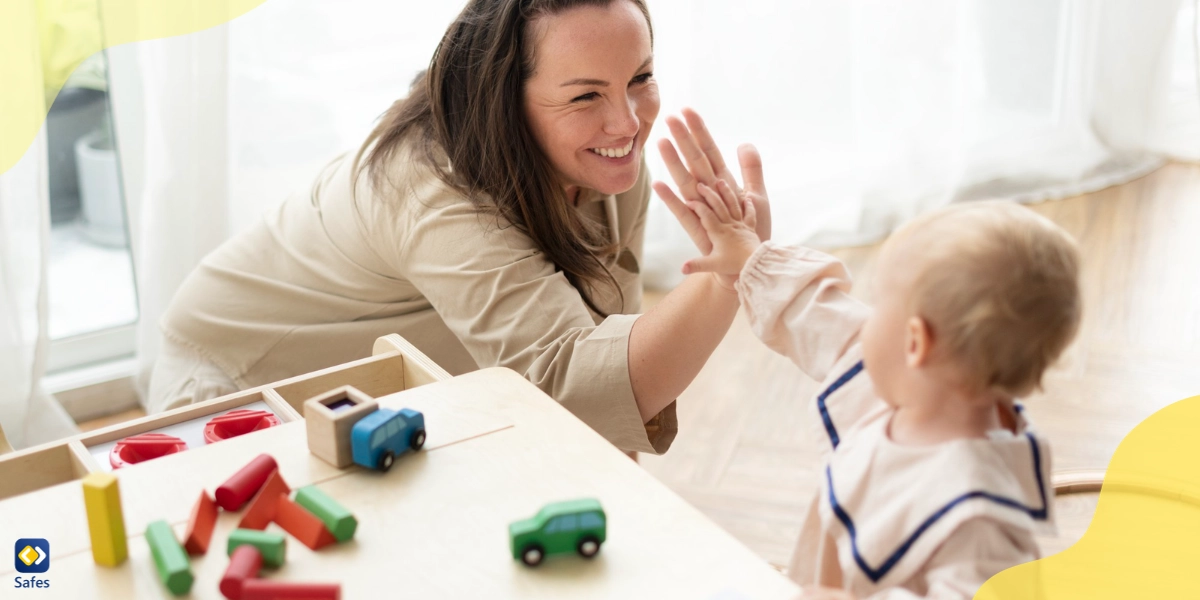 A happy mother whose kid has successfully overcome the habit of nail-biting.