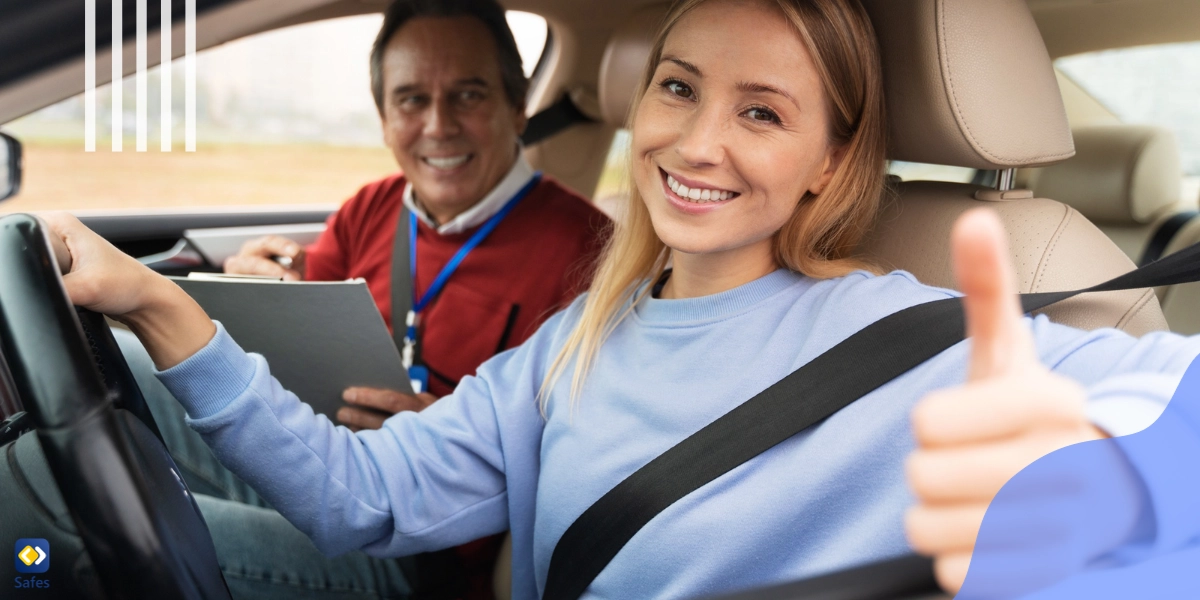 A teenager happily wearing a seat belt to ensure safety.