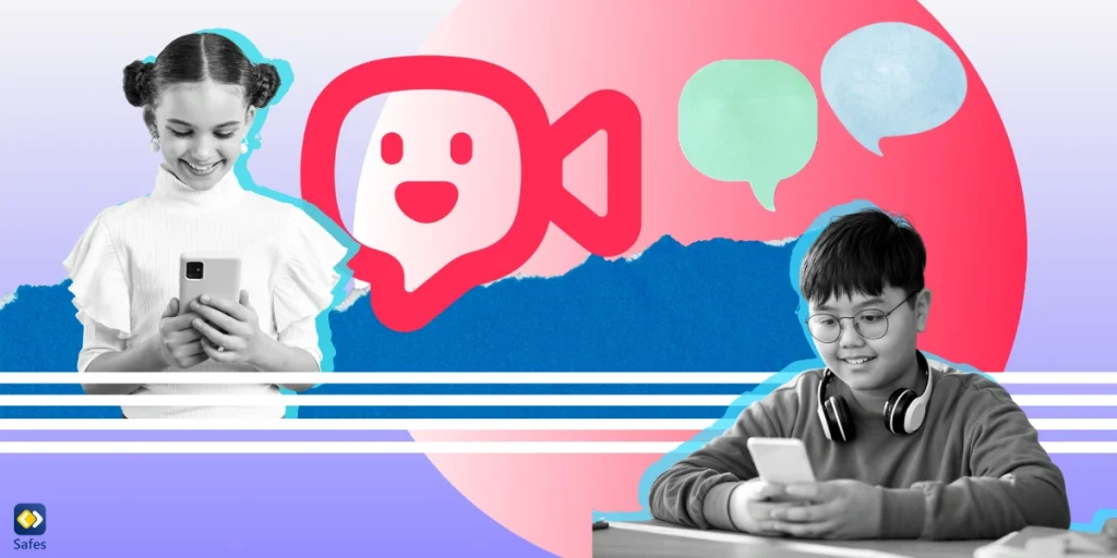 Two children sitting on a sofa using messaging apps for kids