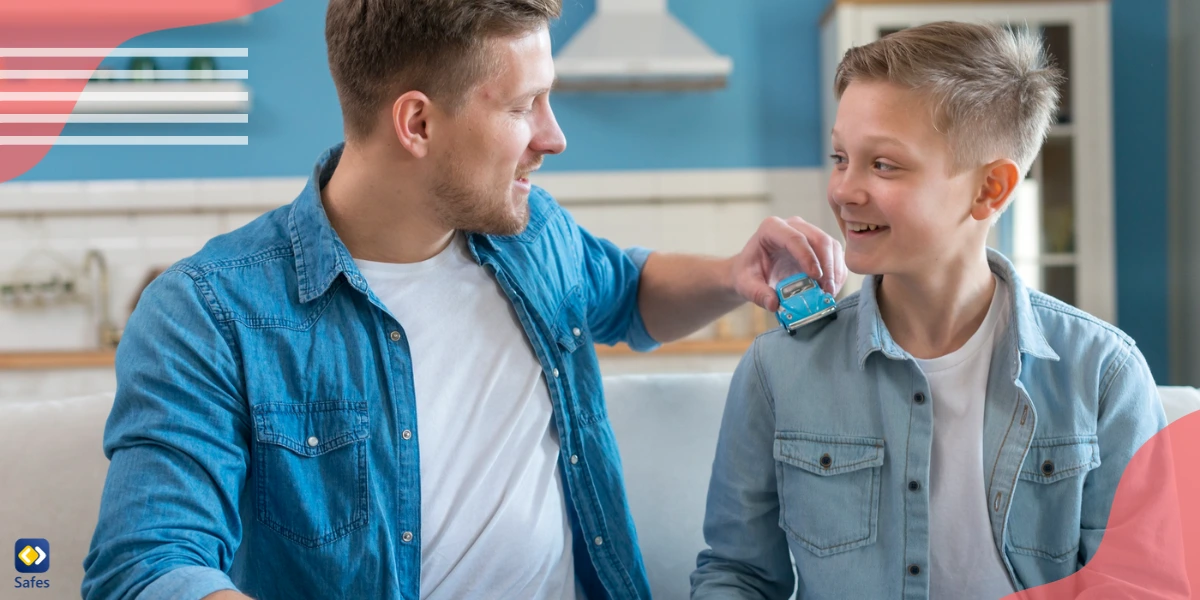 Vater führt ein freundliches Gespräch mit seinem Sohn darüber, wie man Drogenmissbrauch vermeiden kann