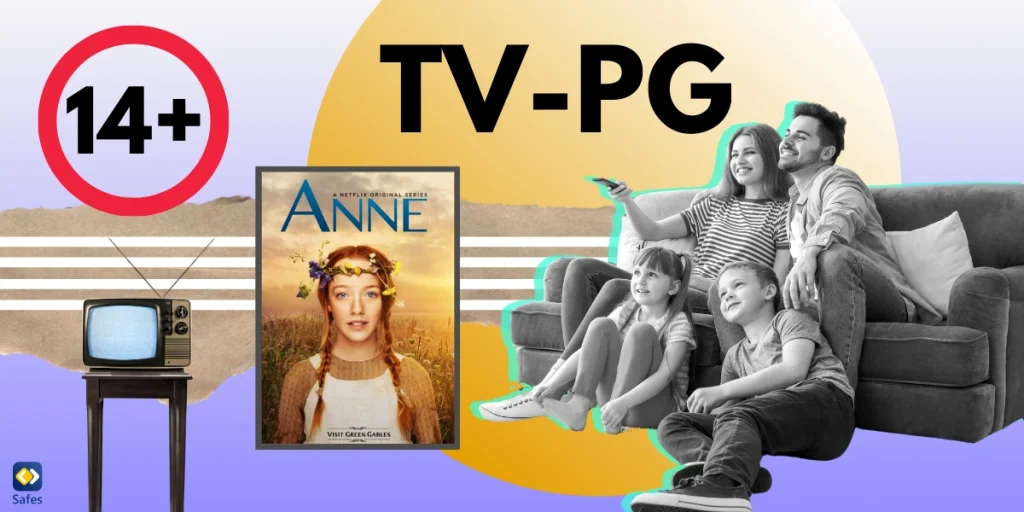 A collage depicting the theme of Anne with an E, featuring a variety of images such as a TV