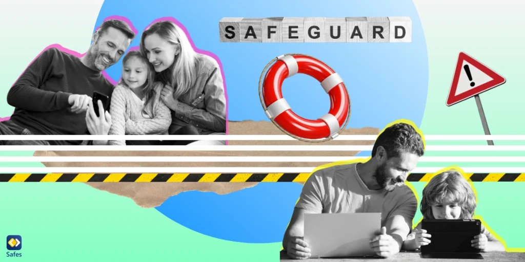 A collage depicting the theme of free parental controls, featuring a variety of images such as lifesaver.