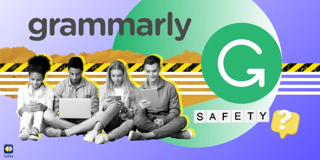 A collage depicting the theme of Grammarly Safety, featuring a variety of images such as its logo.