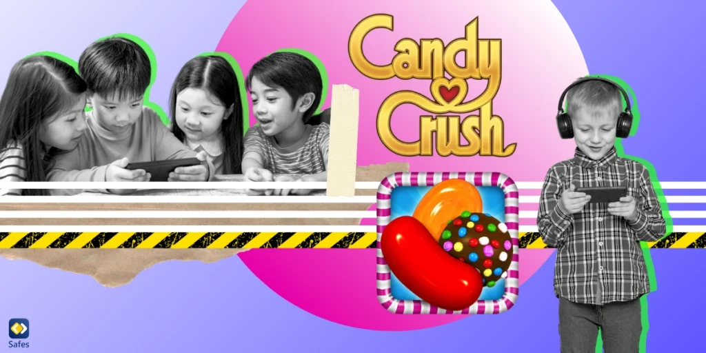 A collage depicting the theme of candy crush safety, featuring a variety of images such as its logo.