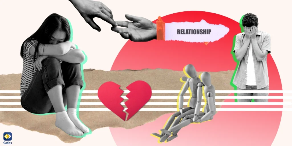 A collage depicting the theme of teenage breakups, featuring a variety of images such as a broken heart.
