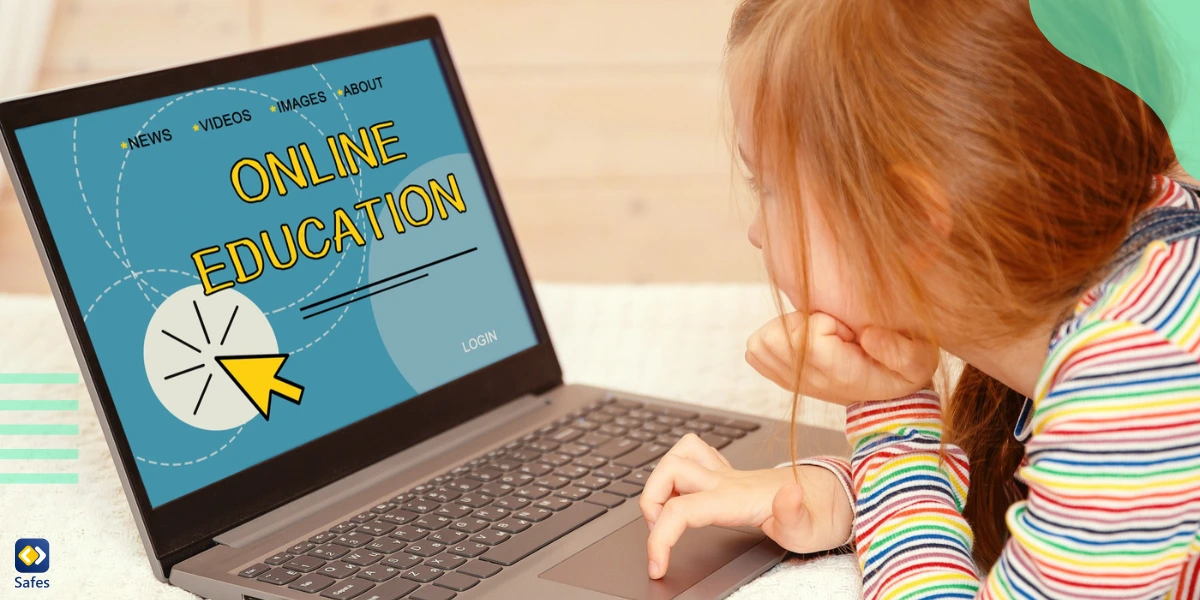 A young girl using an online educational website