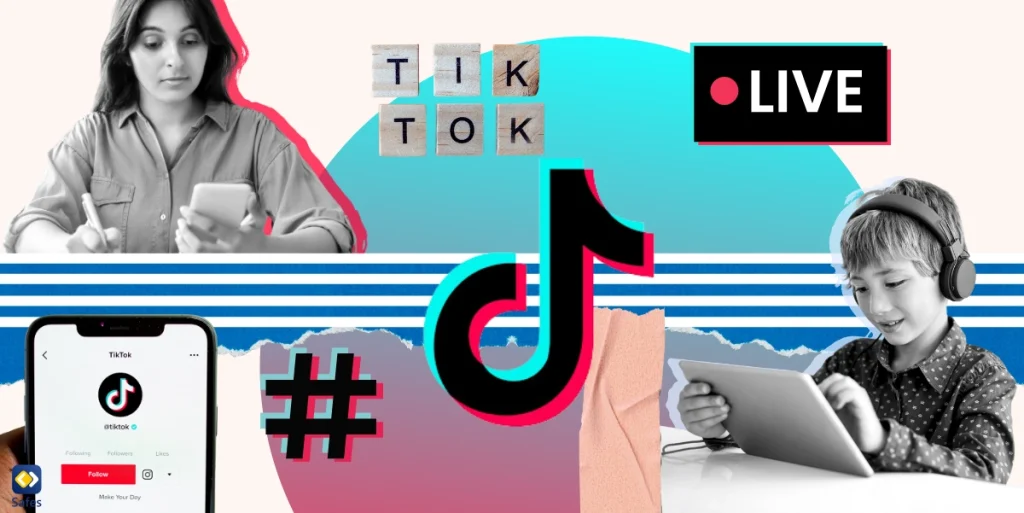 A collage depicting the theme of educational TikTok accounts, featuring a variety of images such as TikTok logo.