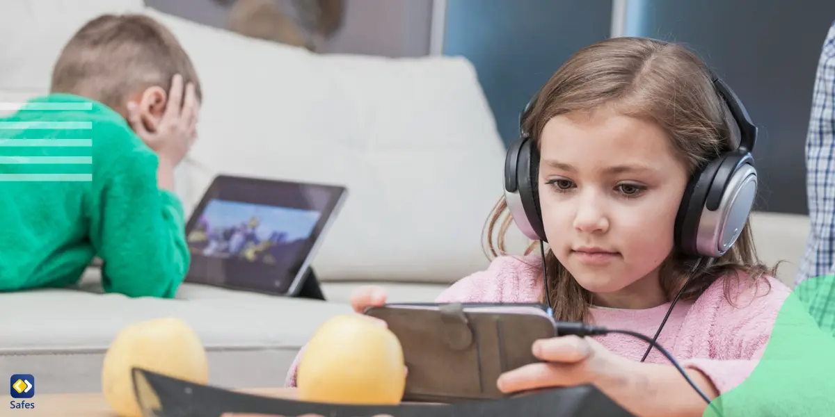 two children are watching a video game streaming on Twitch and their father is controlling their activities through a parental control app