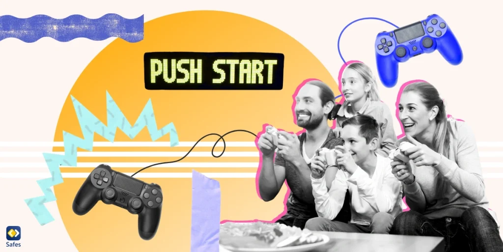 A collage depicting the theme of family friendly gaming consoles, featuring a variety of images such as a controller.