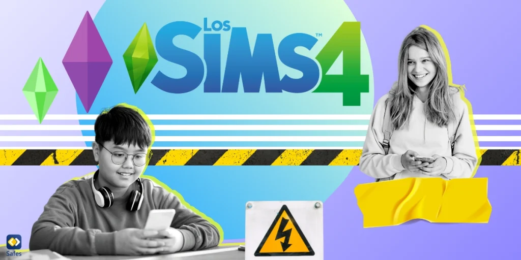A collage depicting the theme of sims 4, featuring a variety of images such as its logo.